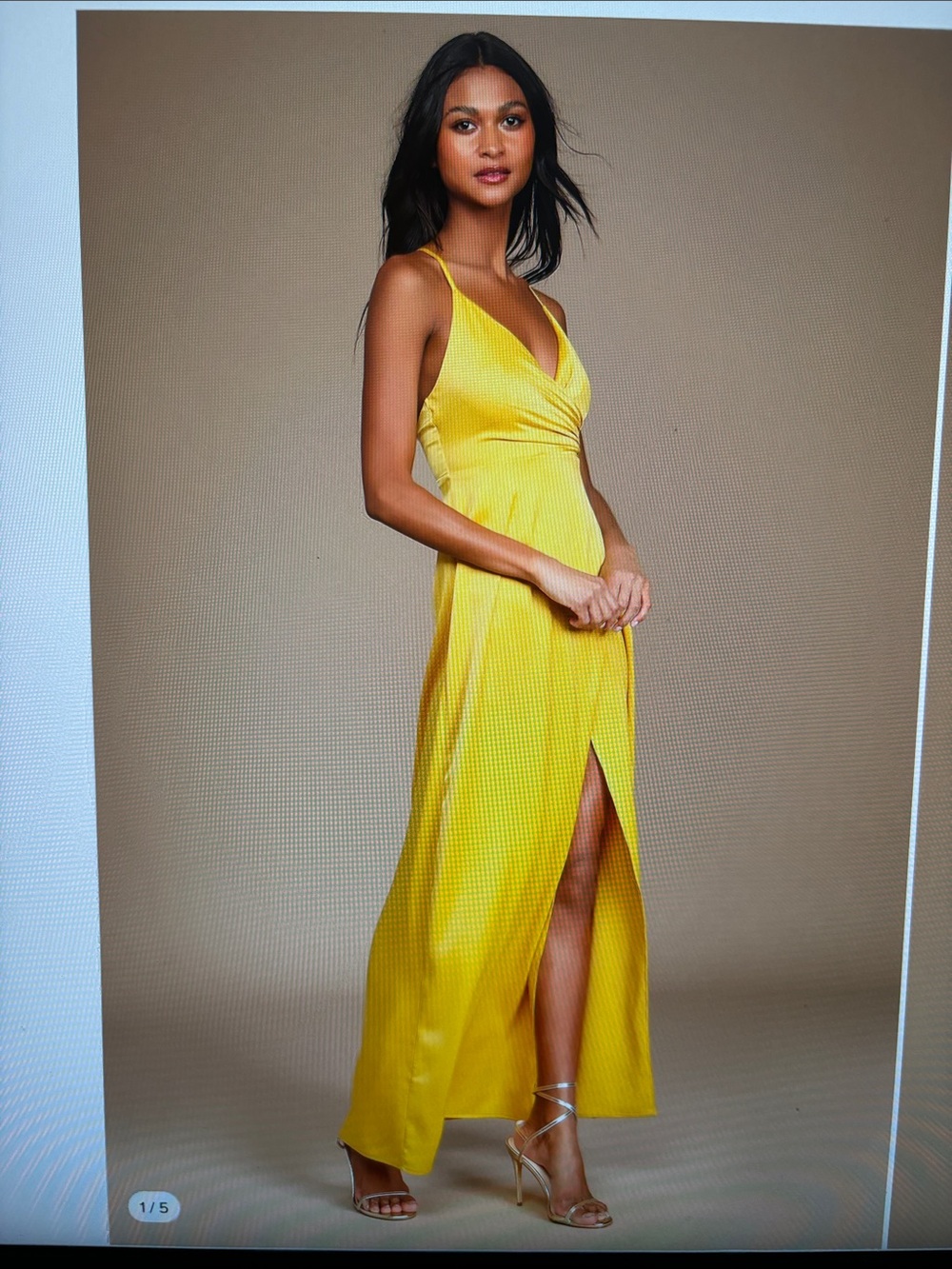 Lulu's Outstanding Elegance Mustard Yellow Satin Surplice Maxi Dress